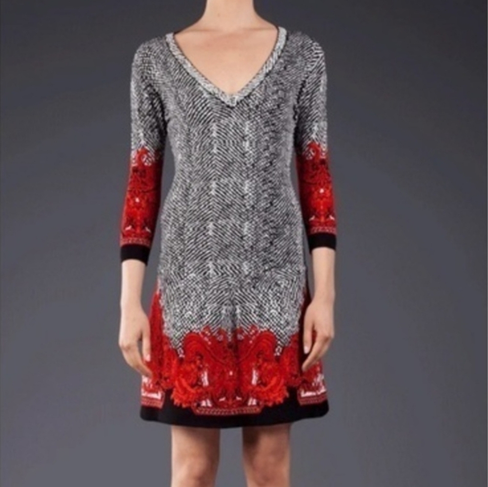 Roberto Cavalli Abito Jacquard V Neck Knitted Dress Size XS